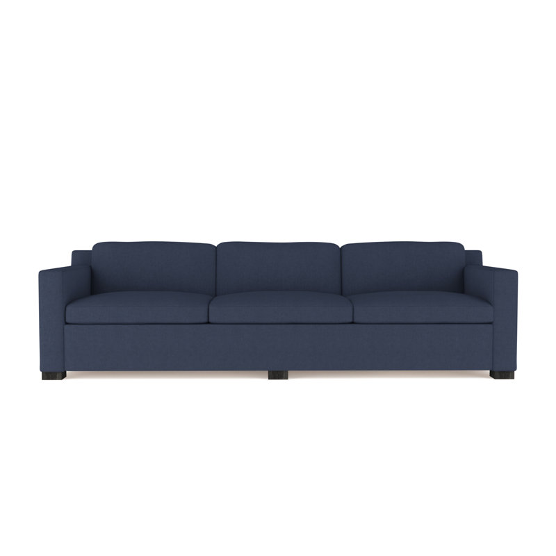 Canapé Mercer, Lin à tissage carré imprimé bleu, H 33,5 po x l 120 po x P 39 po, Ébène