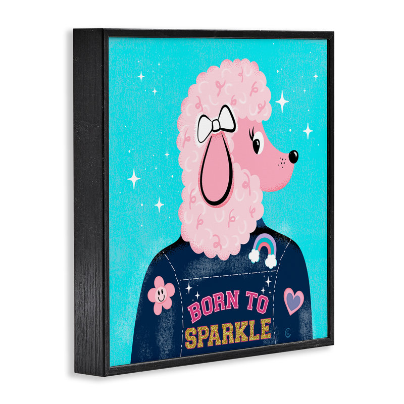 «Born To Sparkle Poodle», art de la giclée encadrée par Carrie Cantwell, H 17 po x l 17 po, Giclée encadrée noir minuit