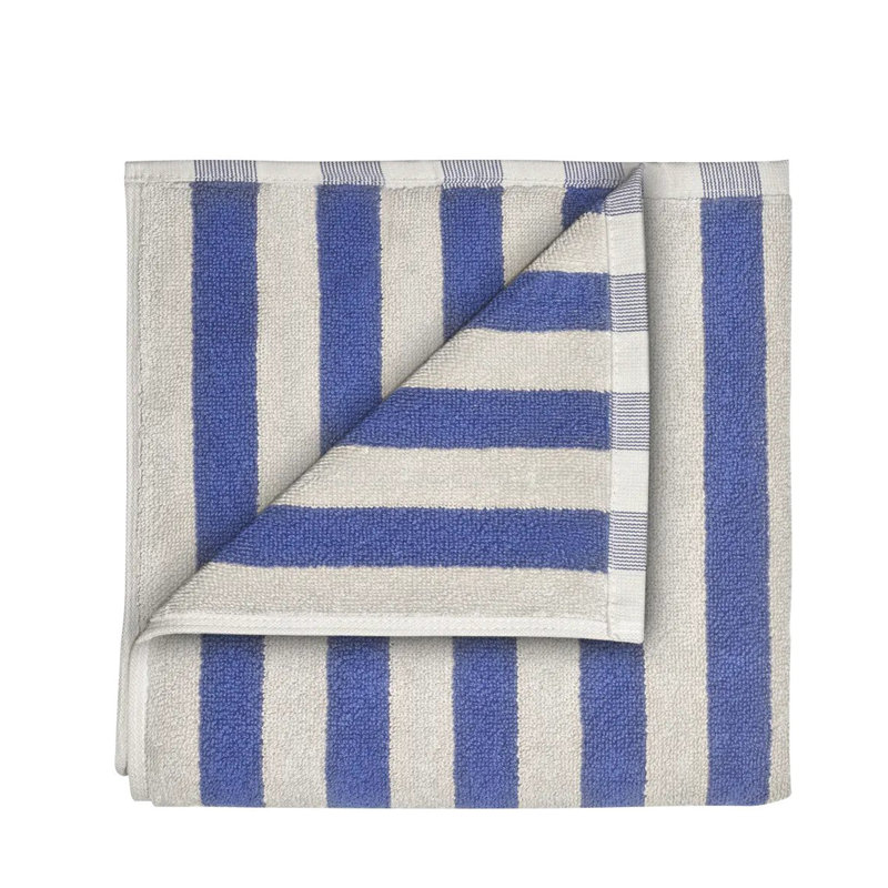100% Cotton Hand Towel, Moonbeam/Mazarine Blue Wide Stripe