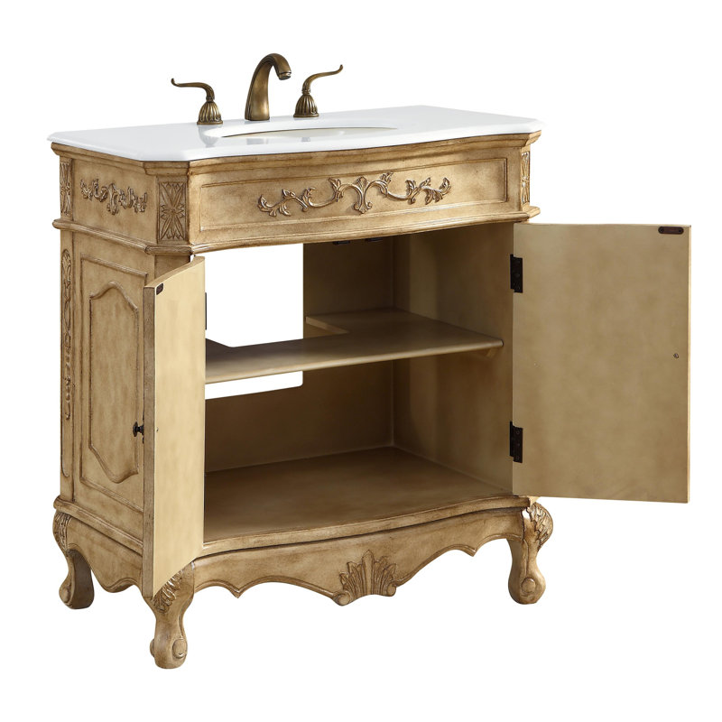 Ensemble de meuble-lavabo simple Lunette, Beige antique, Ivoire blanc, 32"
