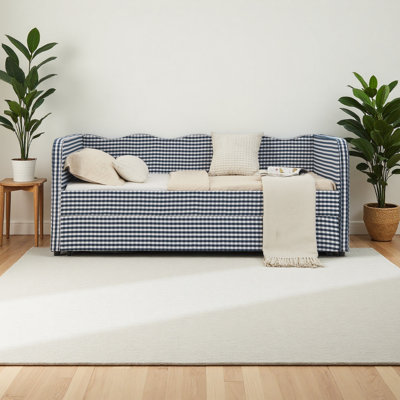 Divan-lit rembourré polyvalent 3-en-1 avec poches de rangement latérales gigognes Day Day, Gingham, idéal pour les espaces multiples