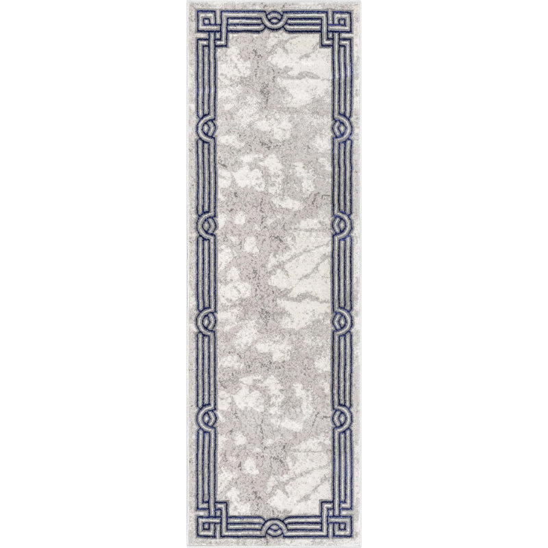 Kampen Abstract Modern Glam Blue Area Rug, Runner 2'3" x 7'3"