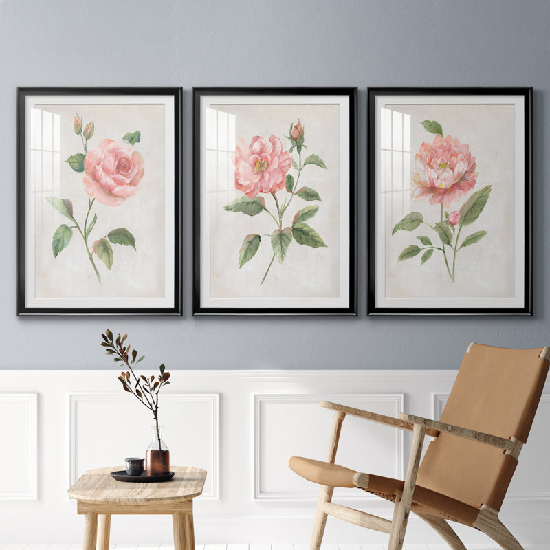 Grandiflora I - ensemble de 3 impressions encadrées, Cadre noir, H 30,5 po x l 127,5 po x P 1,5 po