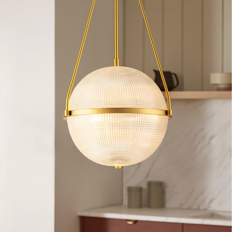 Neven 3 - Light Dimmable Glass Globe Kitchen Island Pendant Light, Gold