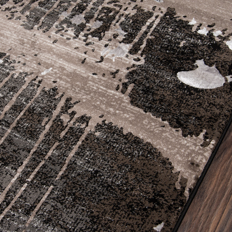 Tapis gris anthracite/ beige tissé à la machine Floreat, Rectangle 2 pi x 3 pi