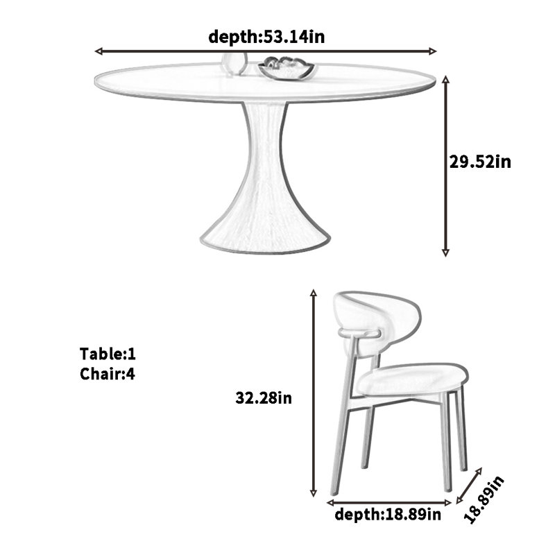 Nordic style solid wood round table, 29.52":H x 53.14"L x 53.14" W