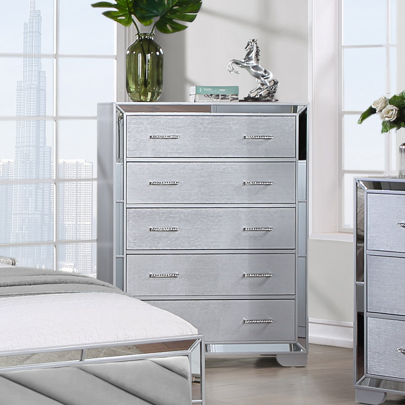 Commode 5 tiroirs Silloth, Argent