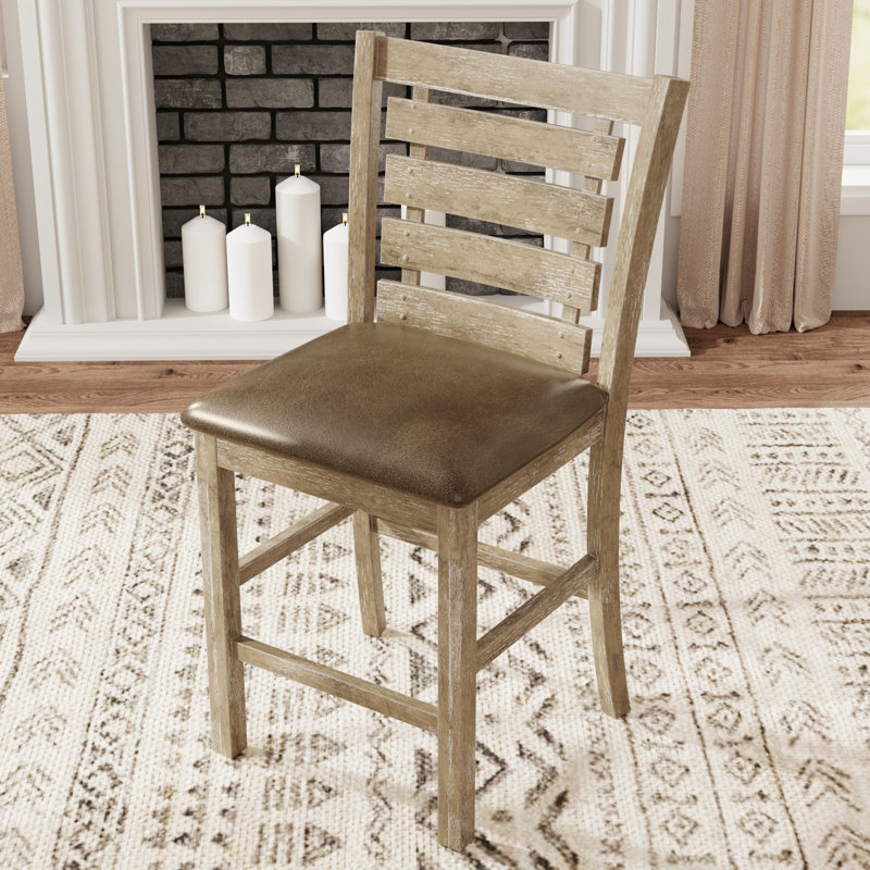 Helya Set Of 2 Dining Counter Height Chairs Modern Farmhouse Rustic Look Distressed Design Ladderback Solid Wood