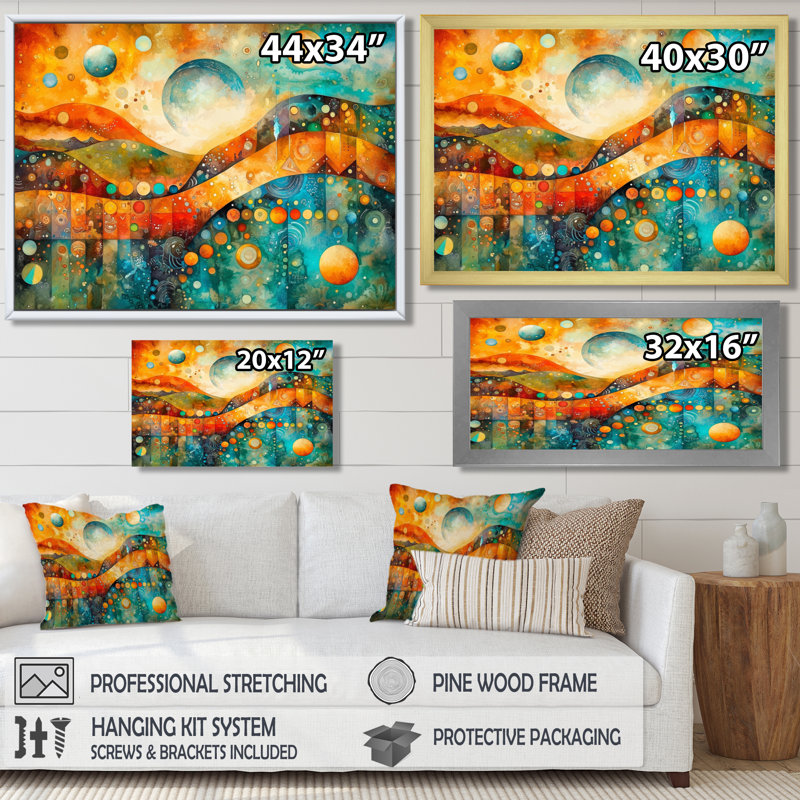 Abstract Prairies Landscape In The Space - Abstract Geometric Canvas Print, Single Picture Framed Print without Mat, Black