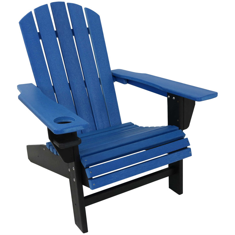 HDPE Weather-Resistant Adirondack Chair with Drink Holder - Blue/Black, Blue/Black