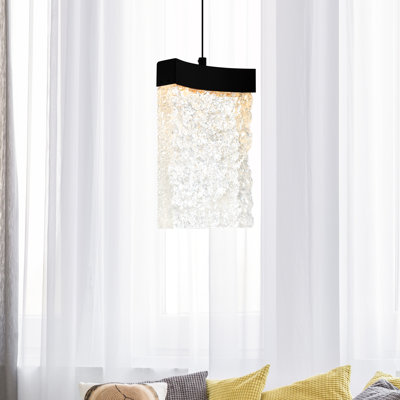 Integrated LED 6" Black Modern Mini Pendant with Handmade Textured Glass for Kitchen Island Entryway Island Hallway