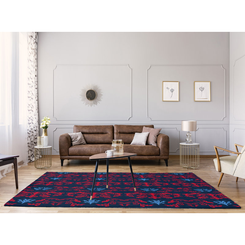 Tapis damassé bleu / rouge, Rectangle 8 pi x 10 pi