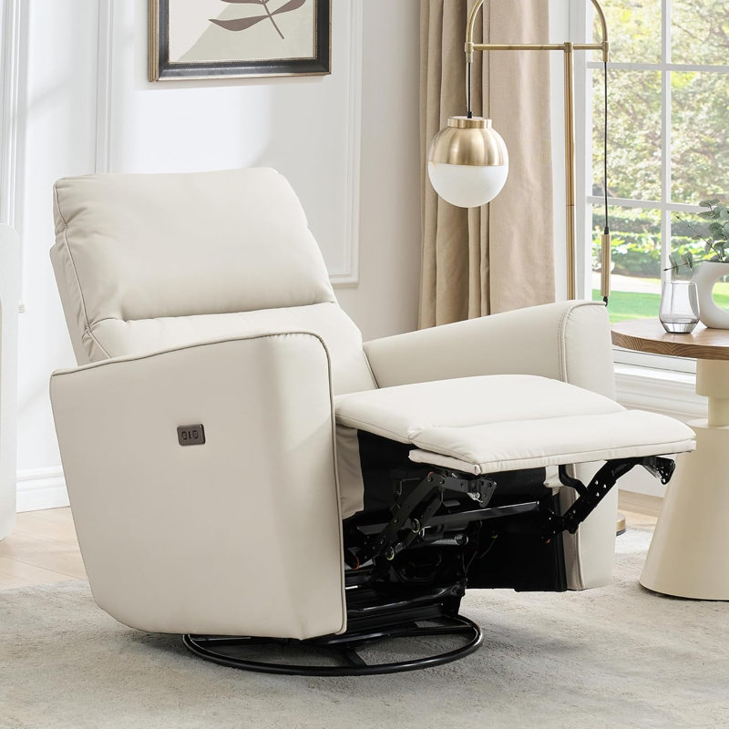 Power Swivel Glider Recliner Chair with USB & Lumbar Support for Living Room, Beige