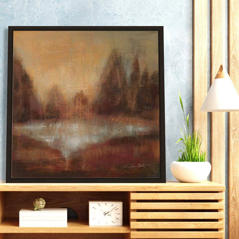 «Rain II» par Silvia Vassileva - Peinture, L 21,5 po x H 21,5 po, Encadrement brun