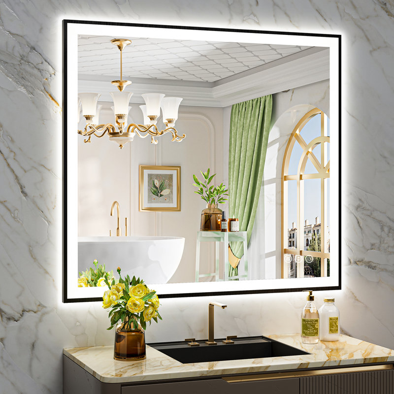 Matte Black Matel Framed Vanity Mirror with Lights, Front-lit and Back-lit, Memory Function, 3 Color Temperatures, Dimmable Light & Anti-fog Tempered Glass ETL Listed LED Mirror