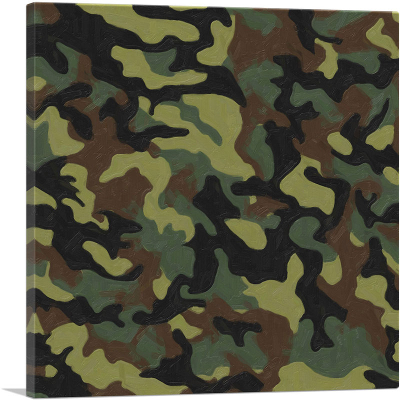 «Army Green», noir, brun, camouflage, impression sur toile tendue, H 18 po x l 18 po x P 0,75 po