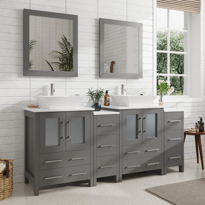 Ravenna 72" Freestanding Double Sink Bathroom Vanity with Engineered Marble Top and Matching Mirrors