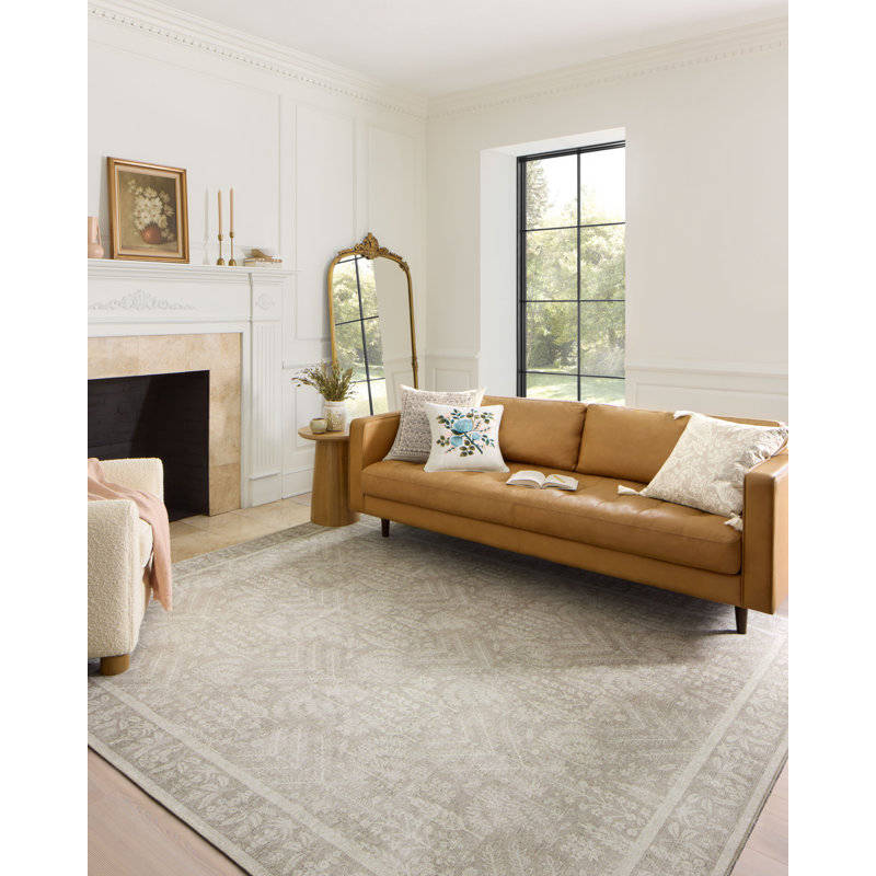 Natural Polyester Botanical Runner Rug, 2'-6" x 7'-6"