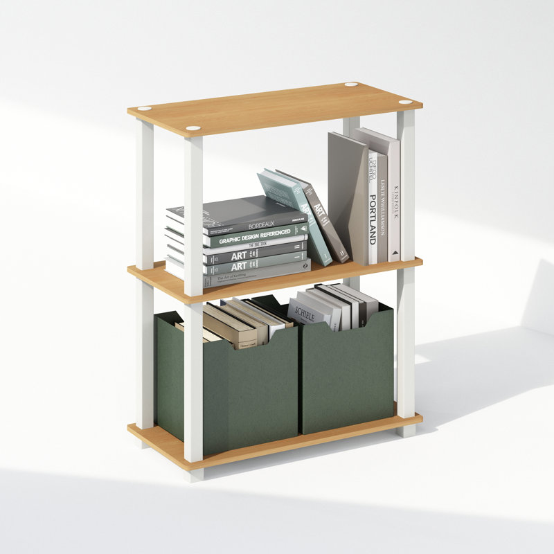 Turn-S-Tube 3-Tier Multipurpose Bookcase, Shelf Display Rack with Square Tube, Beech/White