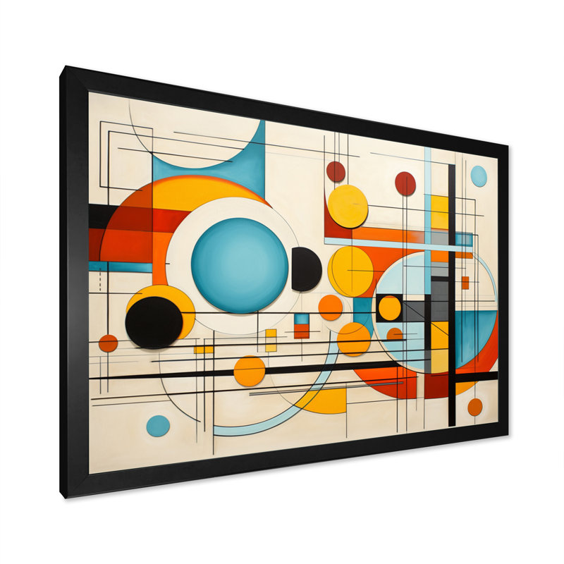 «Orange Blue Mid Century», impression géométrique encadrée sur toile, Cadre simple noir, H 30 po x l 40 po x P 1,5 po