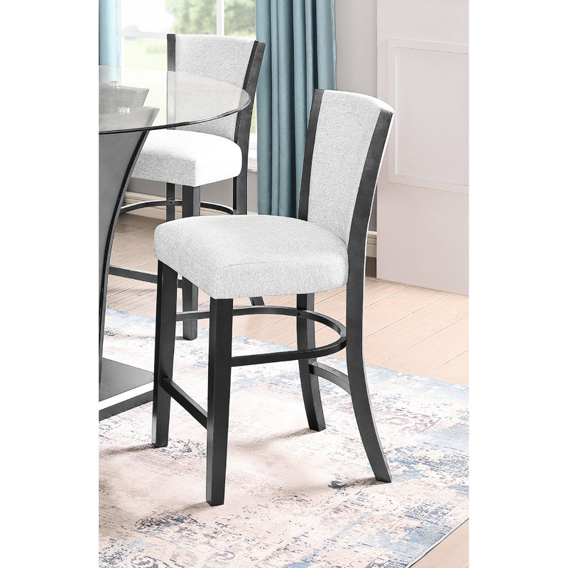 Élégante chaise à hauteur de comptoir - siège rembourré gris avec cadre en bois noir et 2 pièces, Blanc