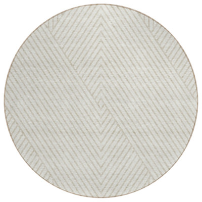 Tapis extérieur rond lavable géométrique 8 pi ivoire et beige pâle