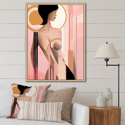 Sensual Elegance Art Nouveau Woman Pink and Gold I - Print
