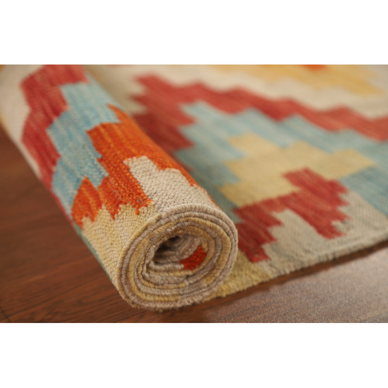 Geometric Kilim Wool Runner Rug 3x10