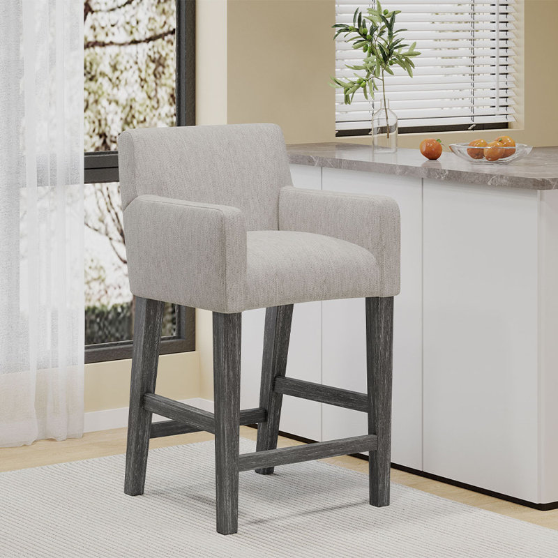 Lira Upholstered Counter Stool with Solid Wood Frame, Light Gray/Gray, 1, Counter Stool (26” Seat Height)