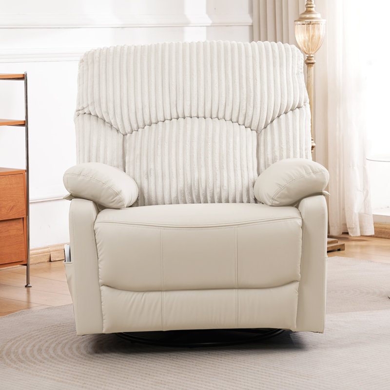Modern Corduroy Power Glider Recliner,  Swivel Rocker Recliner With Heated Massage and Charging Ports, Beige, Beige