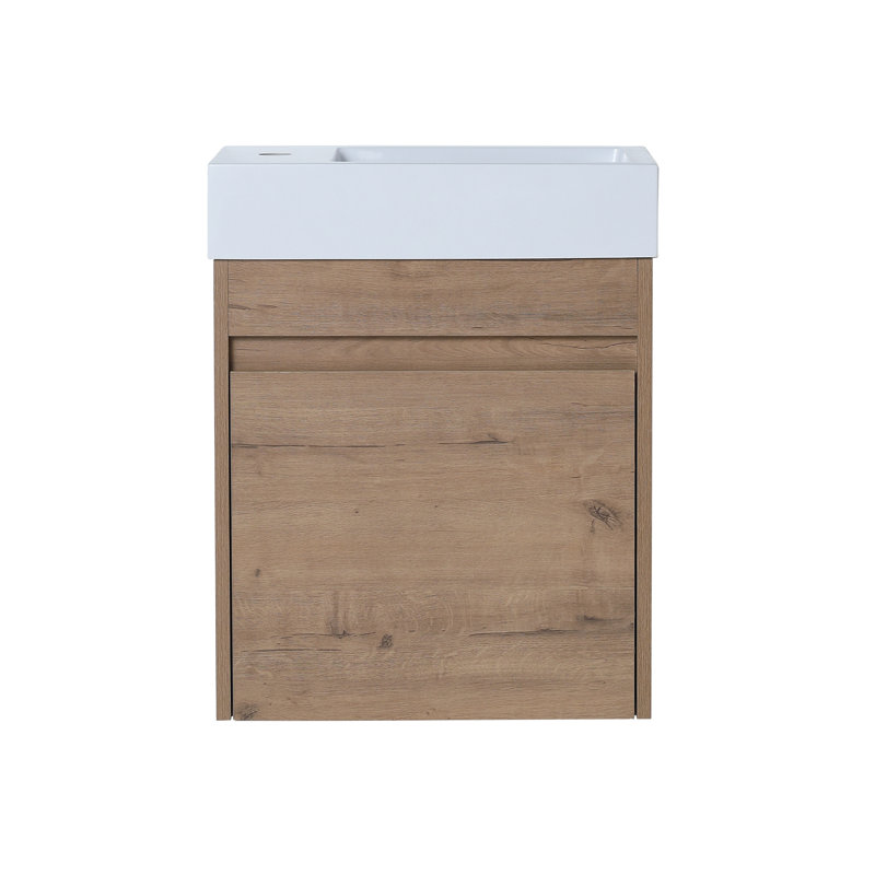 18.1'' Single Bathroom Vanity with Ceramic Top, Imitative Oak