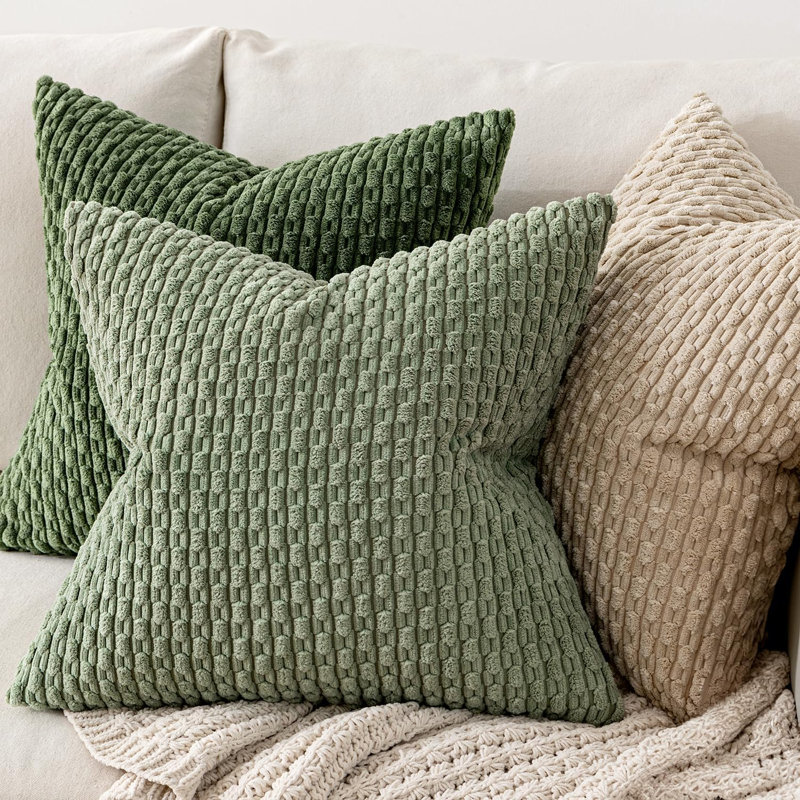 Housses de coussin 18 x 18 po en velours côtelé vert sauge, paquet de 2 taies d'oreiller rayées, Vert sauge