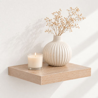 Hudson Floating Wall Shelf Kit, Light-Oak Effect, Chunky 3.8cm