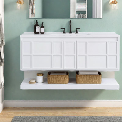 Meuble-lavabo moderne (doit inclure le meuble-lavabo et le lavabo) 48 po, panneau de fibres à densité moyenne blanc