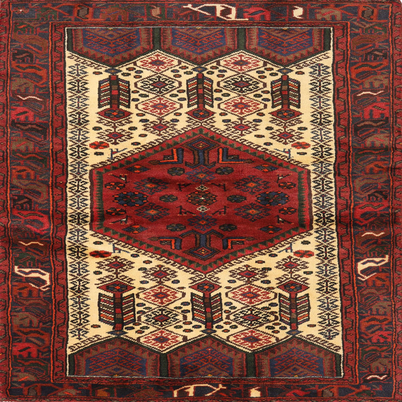 Tapis jaune clair/marron/noir, Carré 5 pi