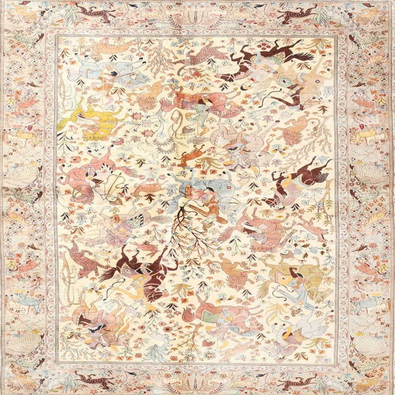 Tapis oriental en laine beige, Carré 8 pi