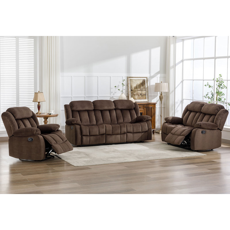 3 - Piece Modern Microfiber Upholstered Reclining Living Room Sets, Brown
