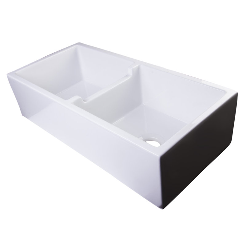 39.5'' L Double Bowl Fireclay Kitchen Sink, White