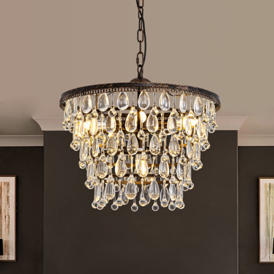 Maquisha 6-Light Dimmable Tiered Crystal Chandelier with Antique Bronze Finish, Empire Style Classic Luxury Lighting