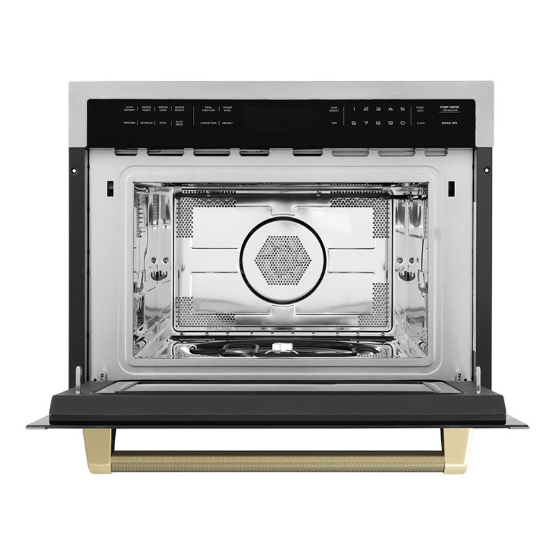ZLINE Autograph 24 in. Microwave Oven in Stainless Steel and Polished Nickel Helix Handle, Champagne Bronze