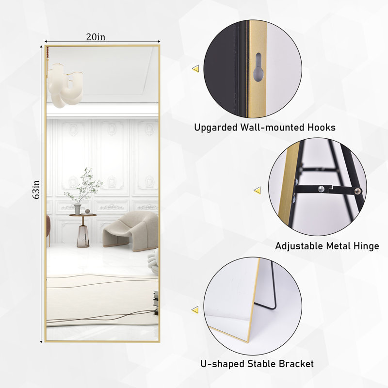 Metal Wall Mirror, Gold, 62.79"  x 20.28"