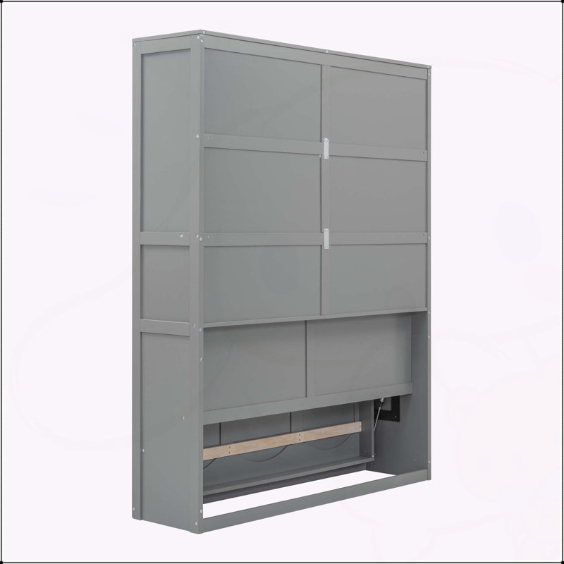 Lit escamotable mural avec tablettes Murphy, gris, Grand