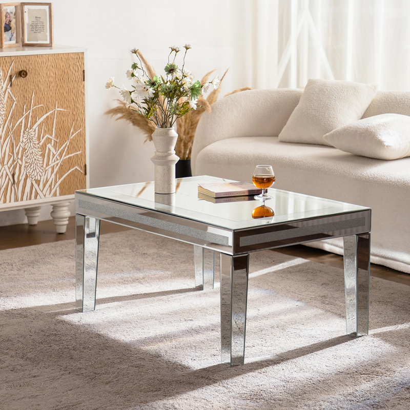 Tables basses argentées avec bordure éblouissante en cristal concassé