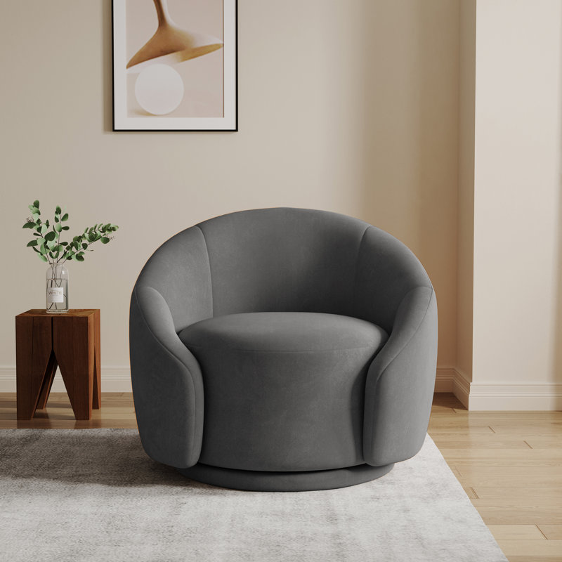 Fauteuil demi-tonneau pivotant rembourré Aunna, Velours gris velours