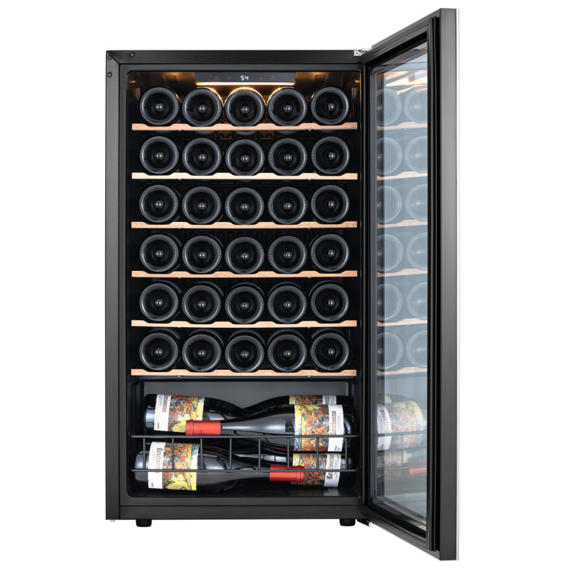 Réfrigérateur à vin 34 bouteilles avec porte réversible Ca'lefort, tablettes réglables, refroidisseur à vin à contrôle de température précis de 37 à 65 ° F, système de refroidissement à compresseur, éclairage DEL à 3 couleurs, réfrigérateur à vin à porte en verre à 2 couches, parfait pour la cuisine, la salle à manger, Bar personnel 