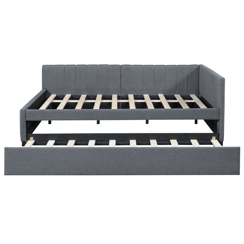 Lit de jour en tissu de lin avec couchette pliable, gris, cadre de lit stable, sans sommier tapissier, matériau gris, pour les petits appartements