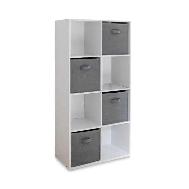 Northville 61cm W Cube Bookcase, White/Grey, (8 Shelves) 121cm H x 61cm W x 30cm D