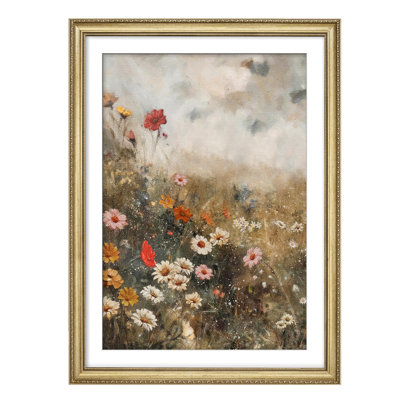 Décoration murale encadrée rustique, fleurs de marguerites sauvages