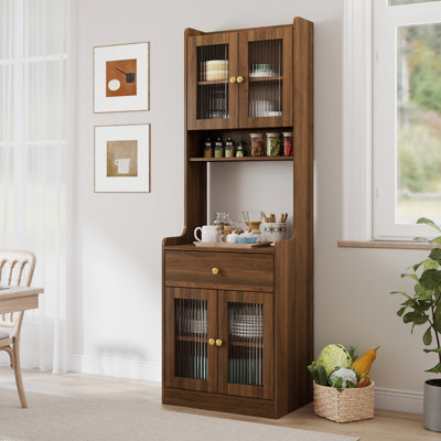 Armoire de cuisine - Buffet avec support pour micro-ondes, petit encombrement, grand rangement, 2 armoires de rangement, 1 tiroir, compartiment ouvert, panneau de particules de 15 mm, armoire arrière de 72,81 po de hauteur, 3,8 m de hauteur