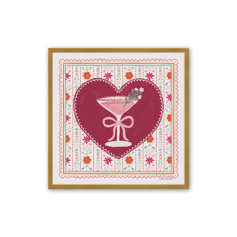 «Blooming Hearts IV Cocktail» par Laura Marshall, reproduction d'art, L 20 po x H 20 po, Doré, Impression encadrée